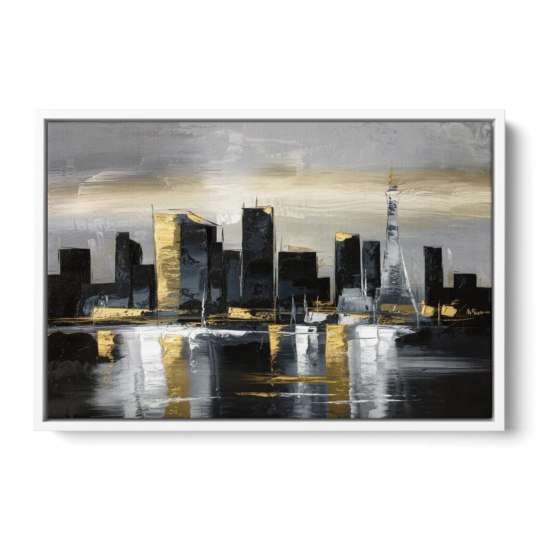 Las Vegas Black And White Skyline - White Frame Canvas