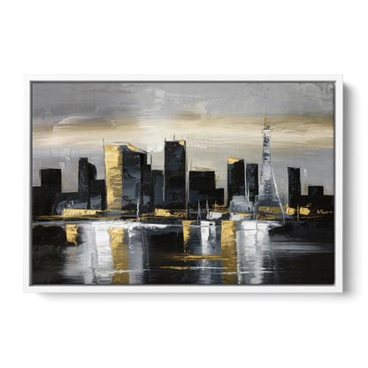 Las Vegas Black And White Skyline - White Frame Canvas