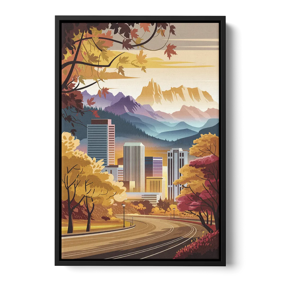 Denver Cityscape in Autumn - Black Frame Canvas
