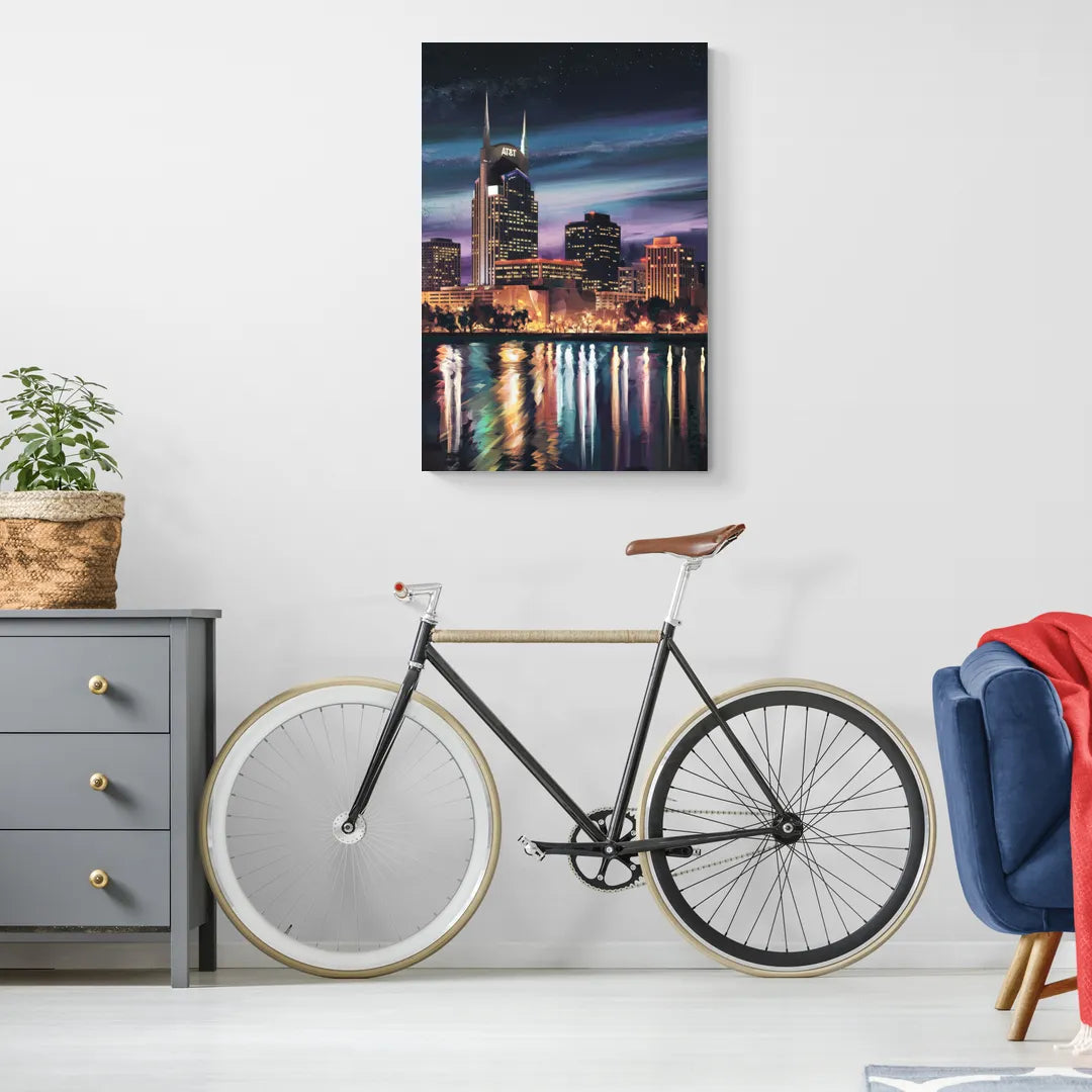Nashville Cityscape at Night - Canvas Wall Art Living Room