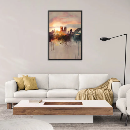 Durham Skyline at Sunset - Living Room Black Frame Canvas