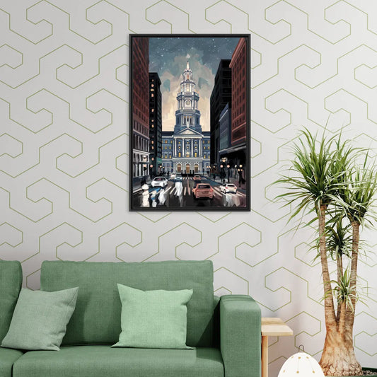 Philadelphia City Hall - Living Room Black Frame Canvas