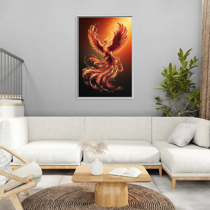 Phoenix Bird in Flight - Living Room White Frame Canvas