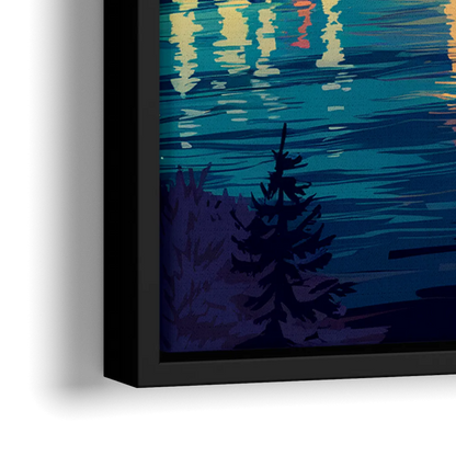 Portland Downtown Lights - Close-Up Black Frame Canvas