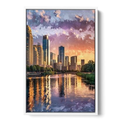 Riverside Modern Cityscape - White Frame Canvas