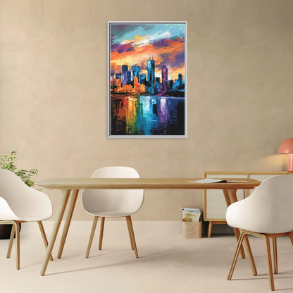Oklahoma City Skyline with Thunder Colors - Living Room White Frame Canvas