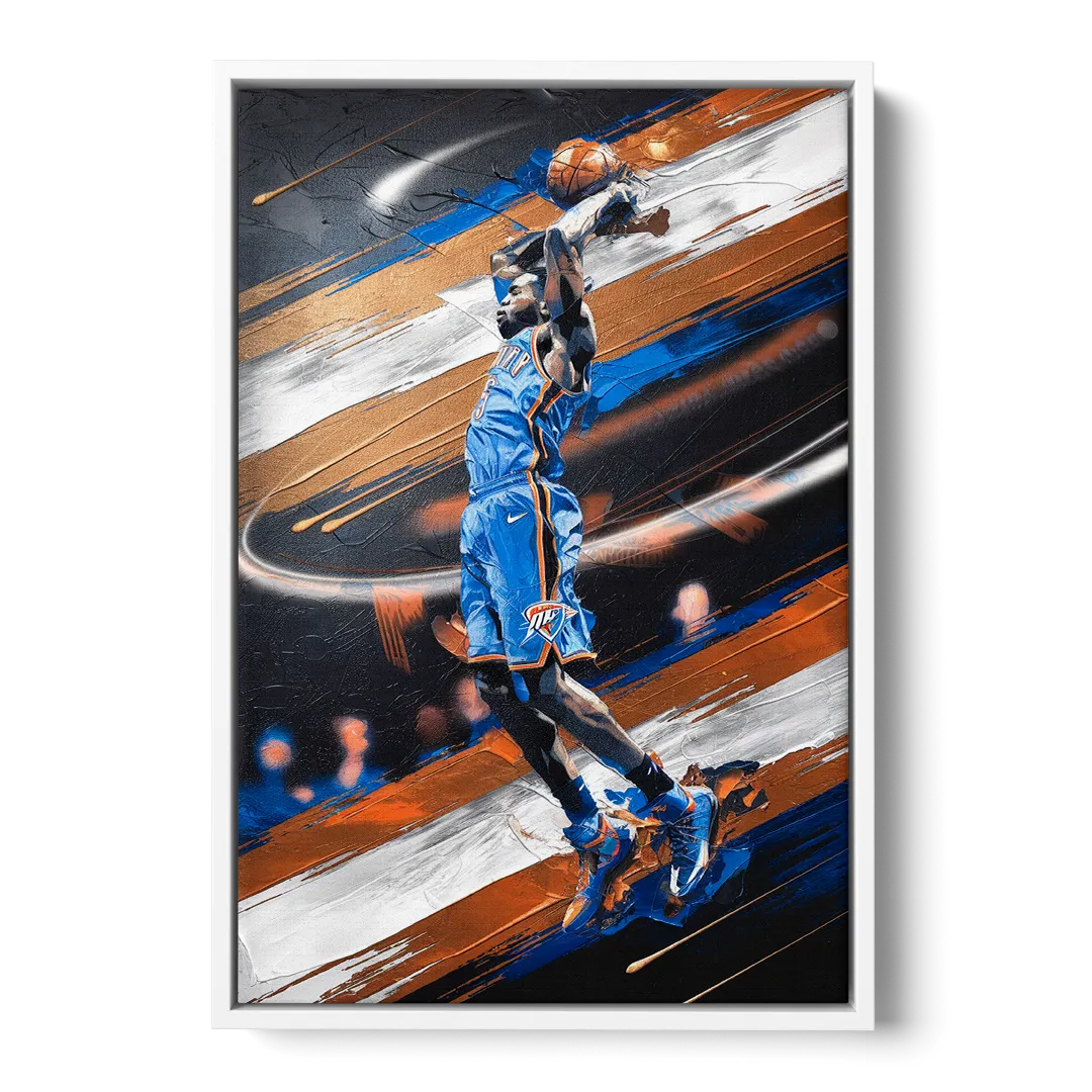 Oklahoma City Thunder Basketball - White Frame Canvas