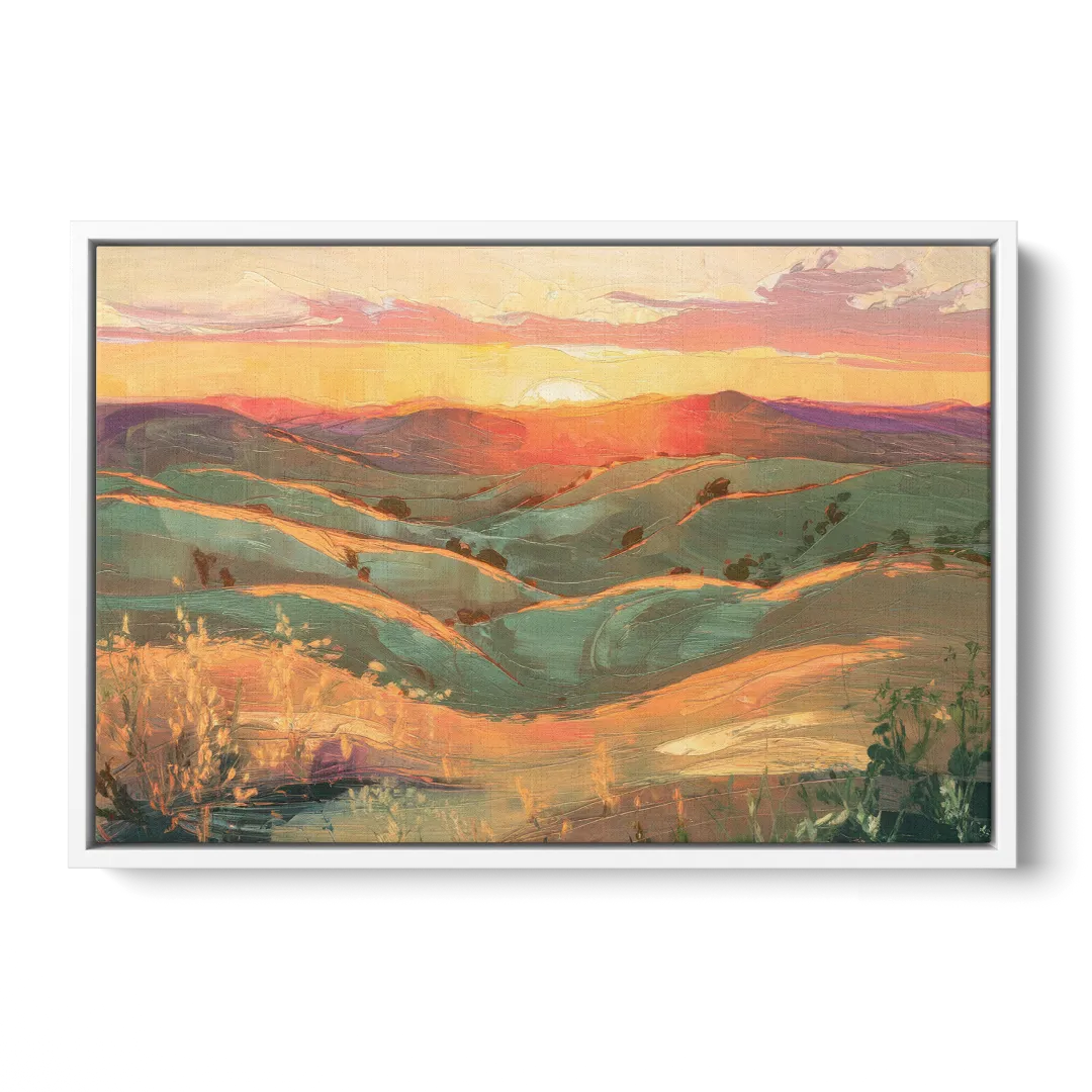 Bisbee Sunset Over Hills - White Frame Canvas