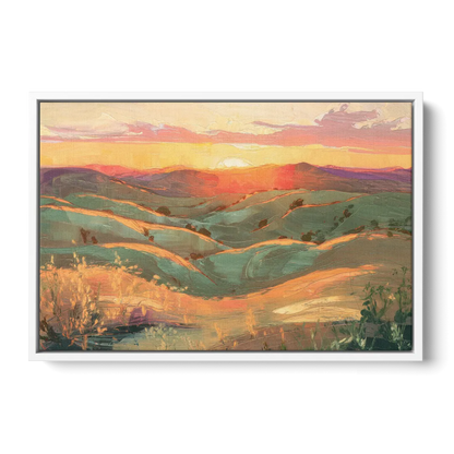 Bisbee Sunset Over Hills - White Frame Canvas