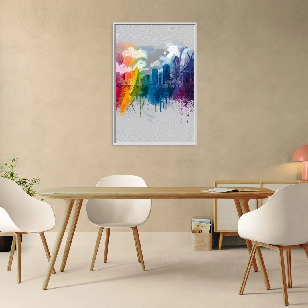 Charlotte Skyline Abstract Design - Living Room White Frame Canvas