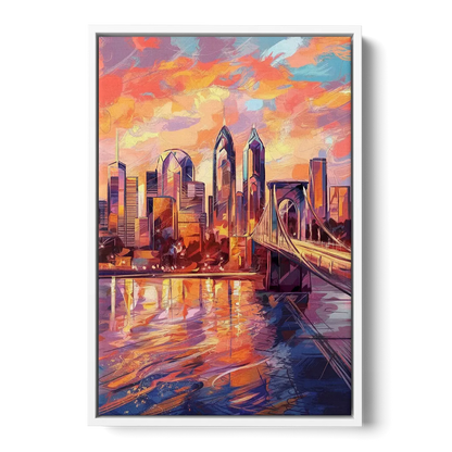 Philadelphia Skyline at Sunset - White Frame Canvas