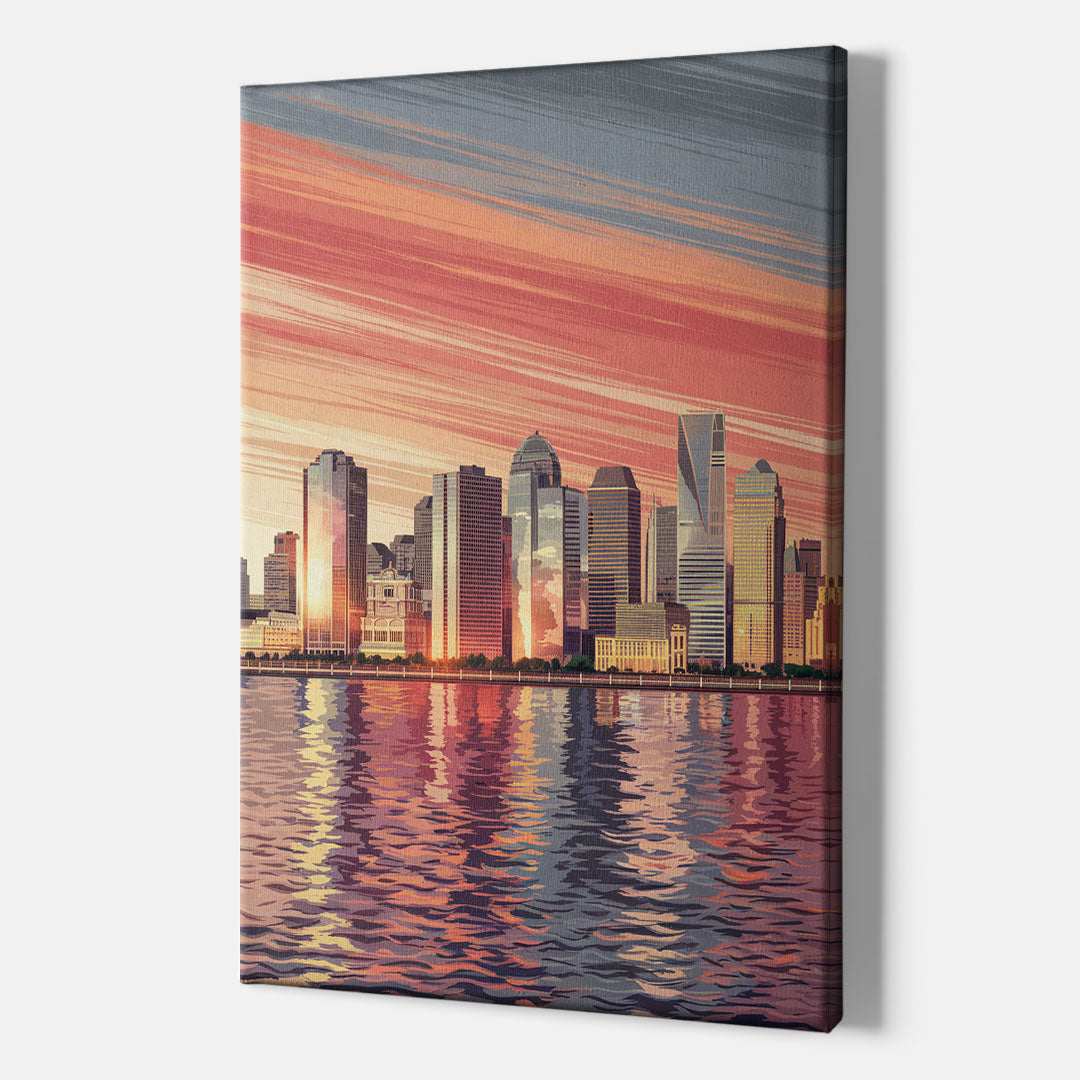 Jersey City Skyline and Hudson River - Canvas Wall Art Indoor
