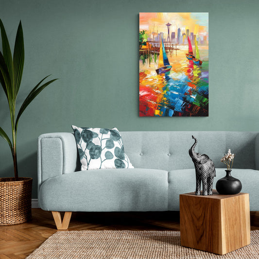 Seattle Waterfront Boats - Canvas Wall Art Living Room