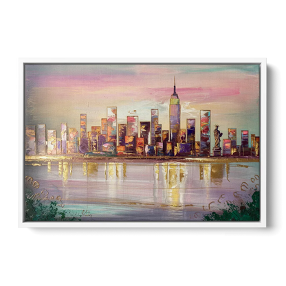 New York City Downtown Skyline - White Frame Canvas