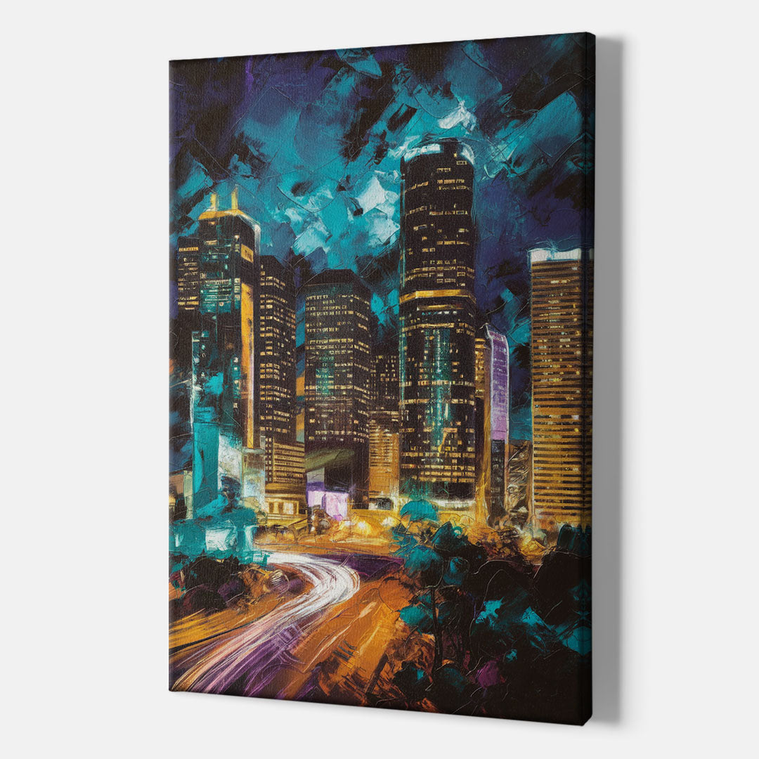 Houston Urban Nights - Canvas Wall Art Indoor