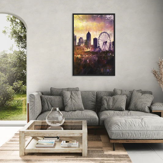 Atlanta Skyline with Ferris Wheel - Living Room Black Frame Canvas