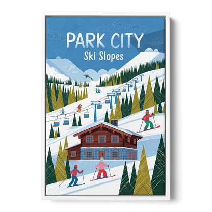 Park City Ski Slopes - White Frame Canvas