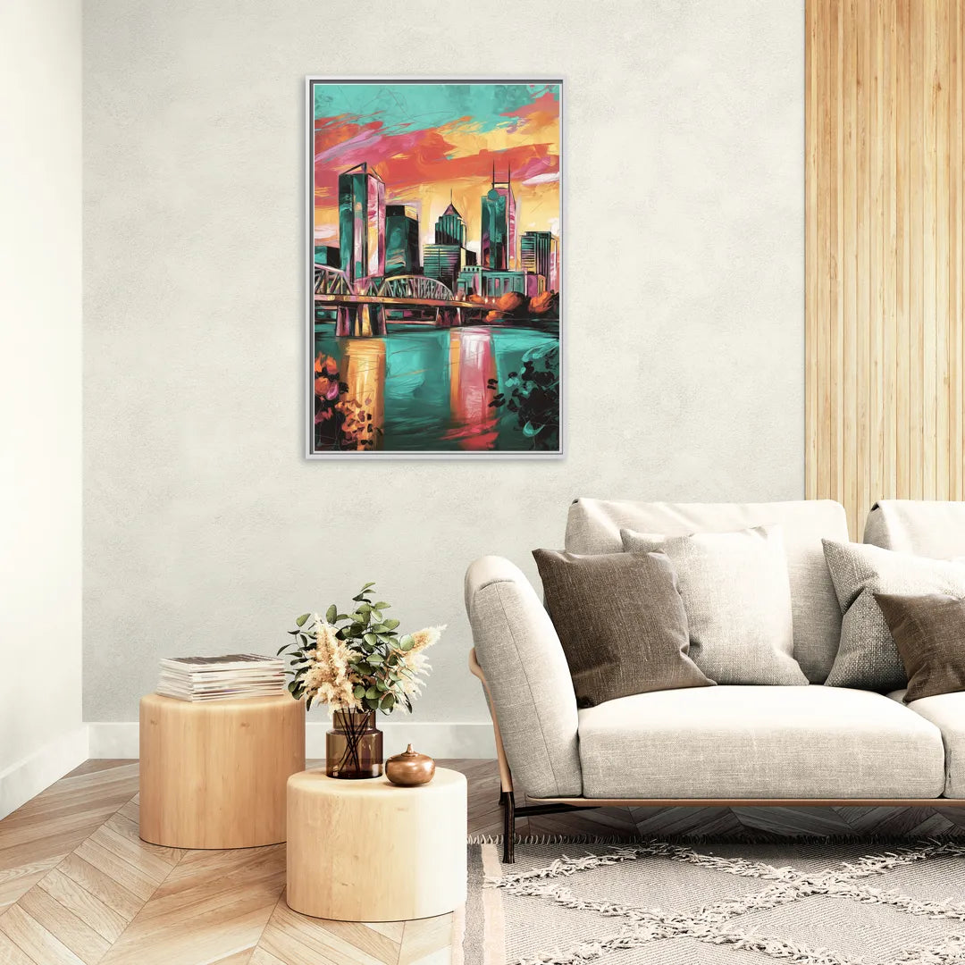 Tulsa Downtown Vibes - Living Room White Frame Canvas