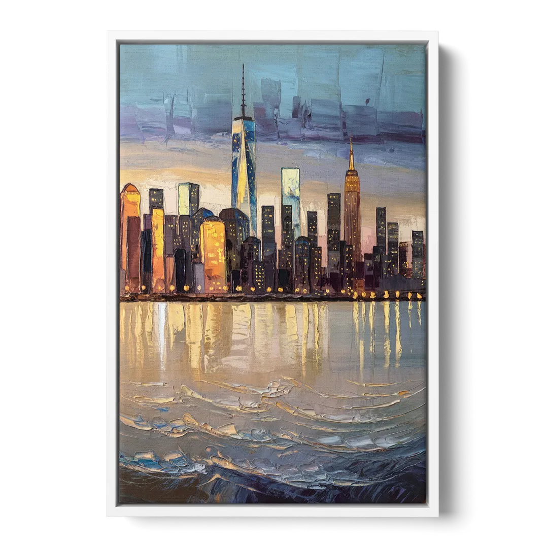 New York City Hudson River View - White Frame Canvas