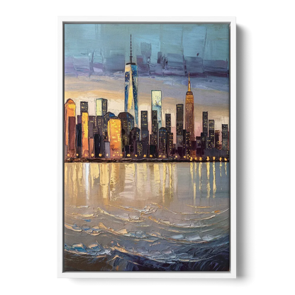New York City Hudson River View - White Frame Canvas