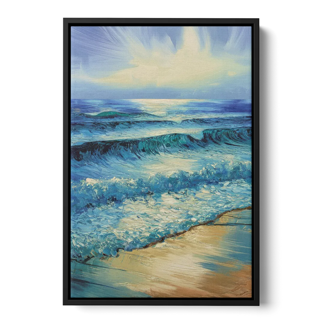Honolulu Ocean Waves Scene - Black Frame Canvas