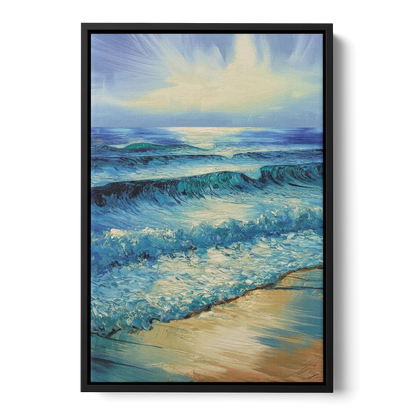 Honolulu Ocean Waves Scene - Black Frame Canvas
