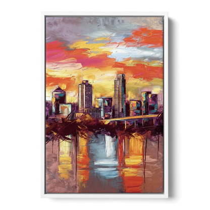Austin Sunset Over Skyline - White Frame Canvas