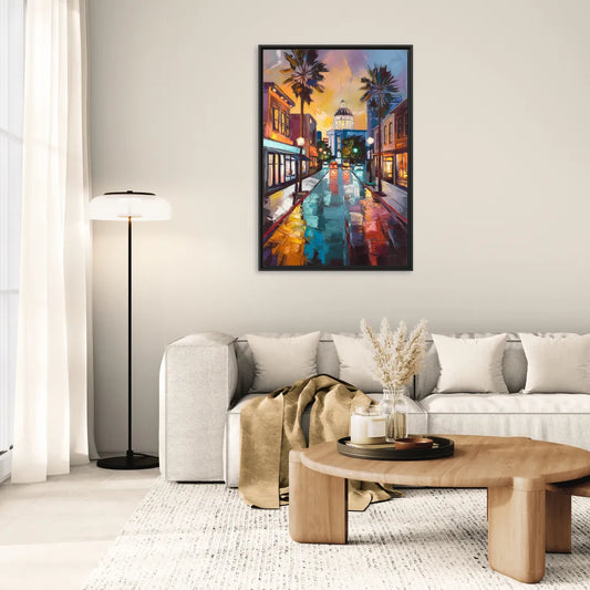 San Jose Vibrant Streets - Living Room Black Frame Canvas