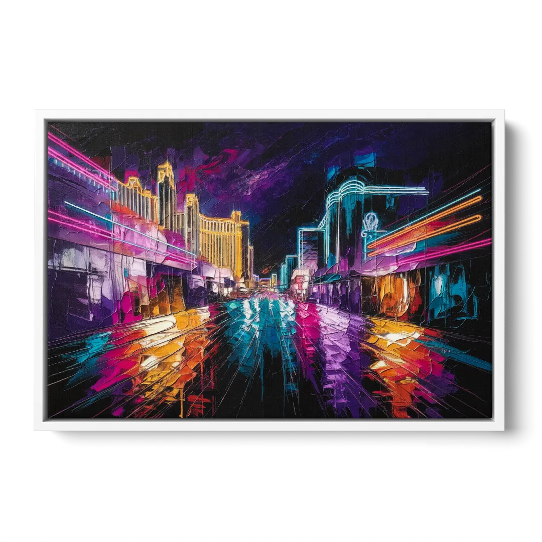 Las Vegas Neon Nights - White Frame Canvas