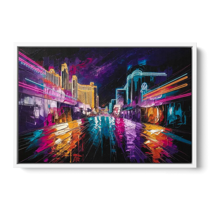 Las Vegas Neon Nights - White Frame Canvas