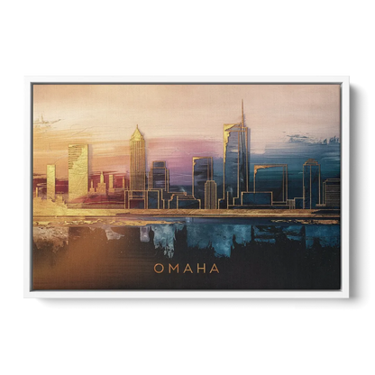 Omaha City Skyline - White Frame Canvas