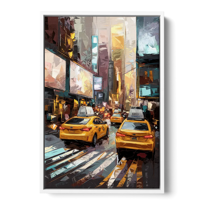 New York City Taxi Cabs - White Frame Canvas