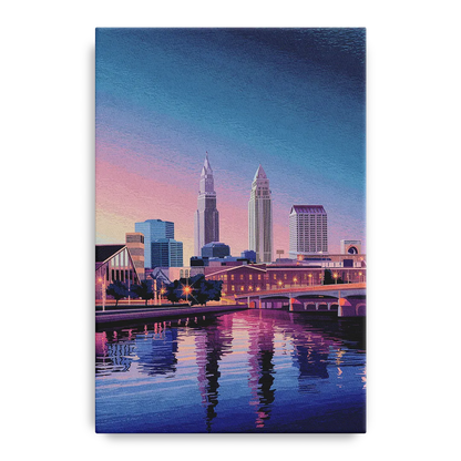 Cleveland Ohio Skyline Silhouette - Canvas Wall Art