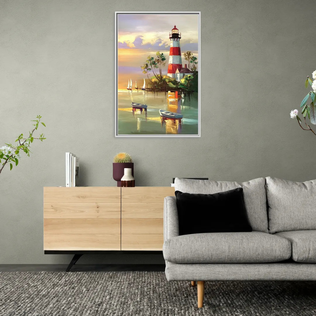 Hilton Head Island Coastal Lighthouse Nautical - Living Room White Frame Canvas