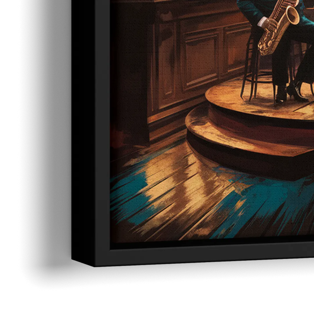 New Orleans Jazz Club Scene - Close-Up Black Frame Canvas
