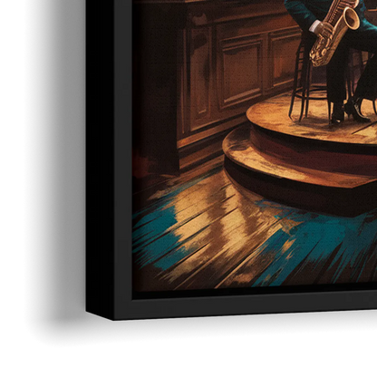 New Orleans Jazz Club Scene - Close-Up Black Frame Canvas