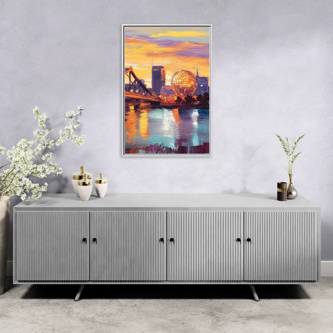 Knoxville Skyline Sunset - Living Room White Frame Canvas