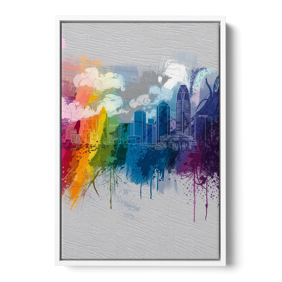 Charlotte Skyline Abstract Design - White Frame Canvas