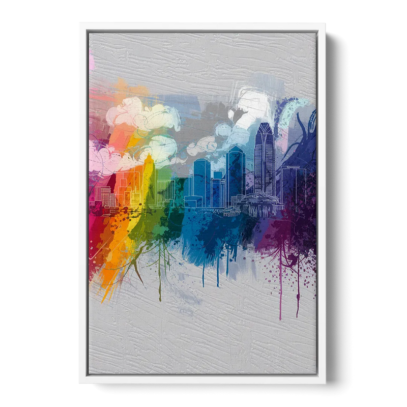 Charlotte Skyline Abstract Design - White Frame Canvas