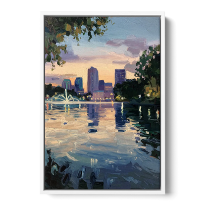 Orlando Lake Eola Reflection - White Frame Canvas