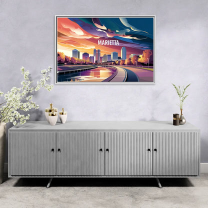 Marietta Skyline Sunset - Living Room White Frame Canvas