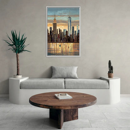 New York City Artistic View - Living Room White Frame Canvas