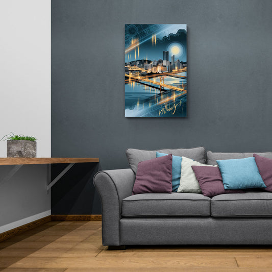 Pittsburgh Skyline and Map - Canvas Wall Art Living Room