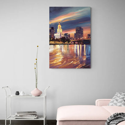 Baton Rouge Cityscape Twilight - Canvas Wall Art Living Room
