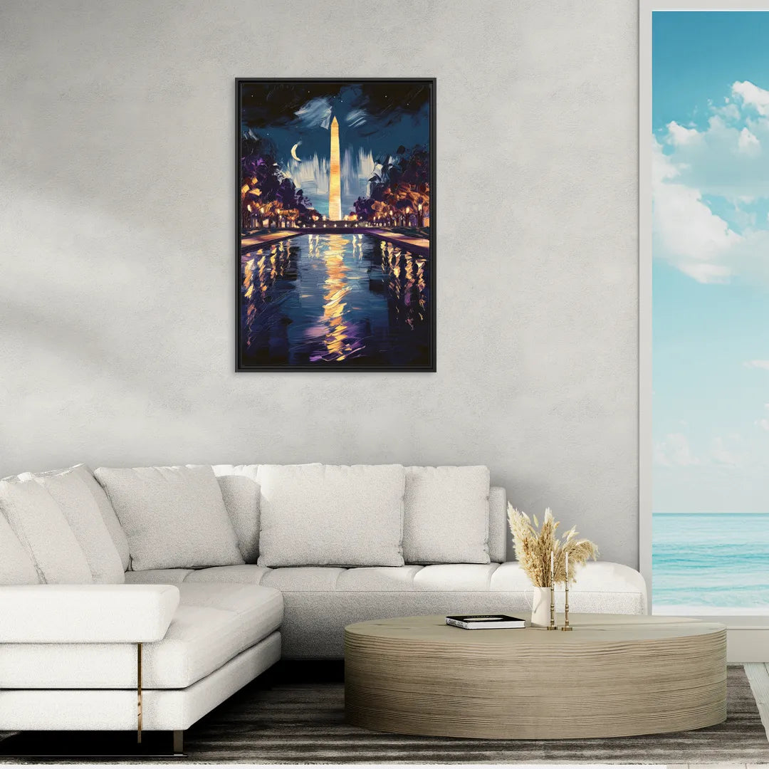 Washington DC Night Lights - Living Room Black Frame Canvas