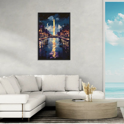 Washington DC Night Lights - Living Room Black Frame Canvas