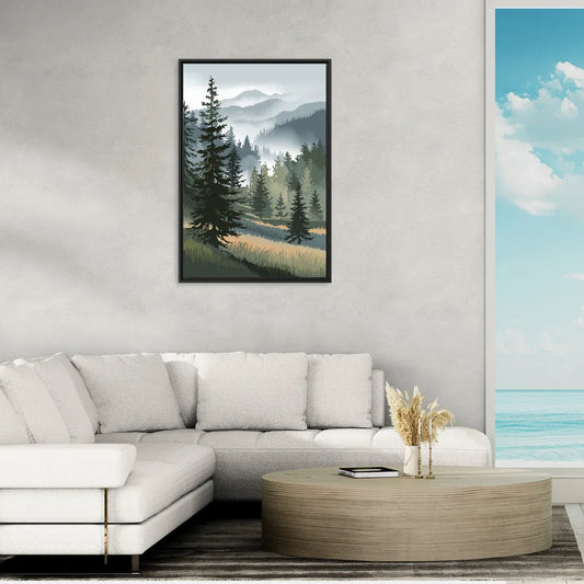 Sitka Evergreen Landscape - Living Room Black Frame Canvas