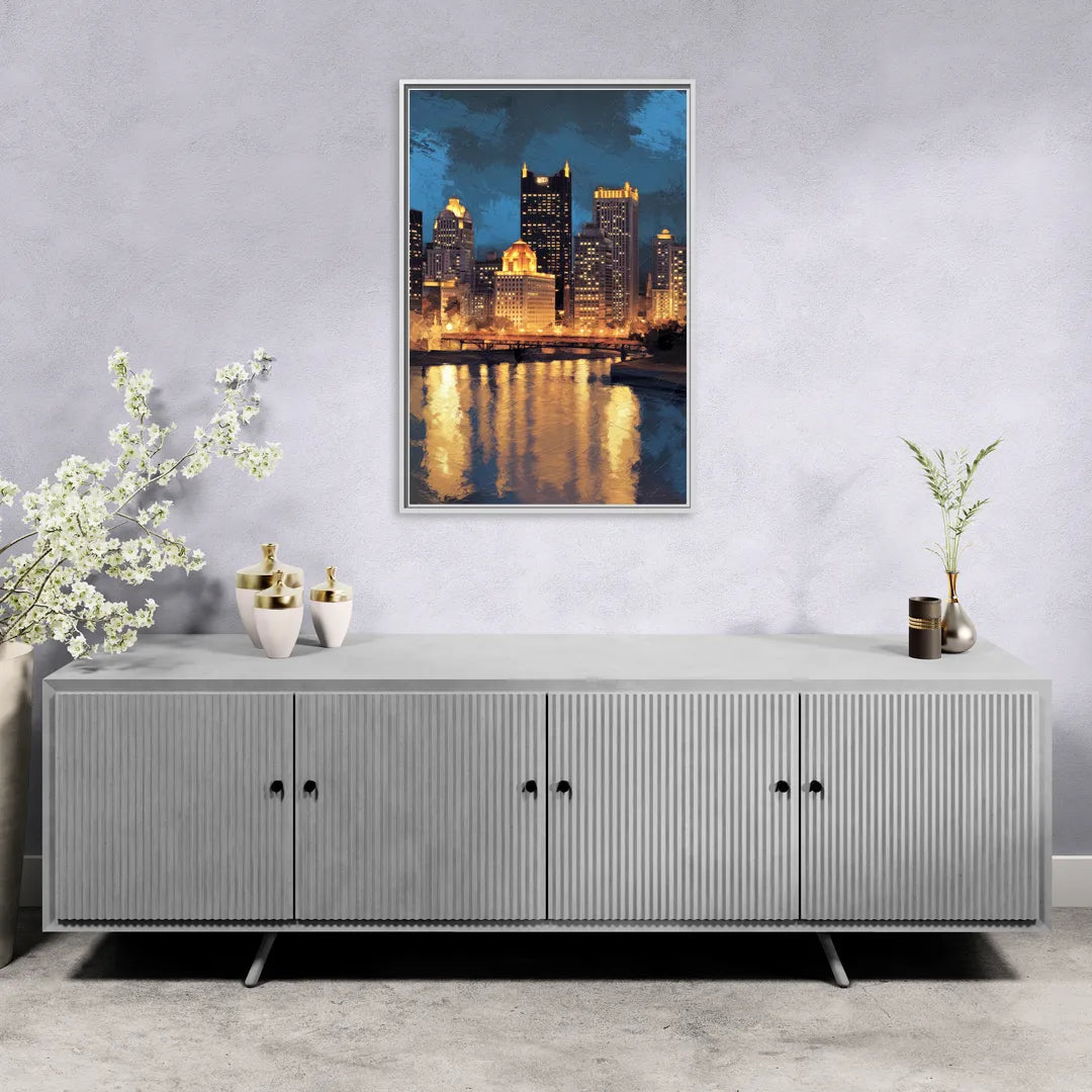 Pittsburgh Nighttime Glow - Living Room White Frame Canvas