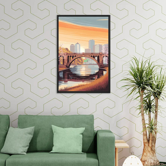 Minneapolis Iconic Stone Arch Bridge - Living Room Black Frame Canvas