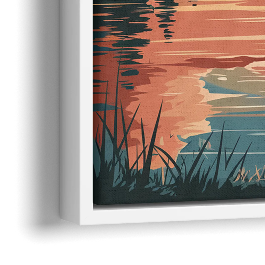 Burlington Sunset Reflections - Close-Up White Frame Canvas